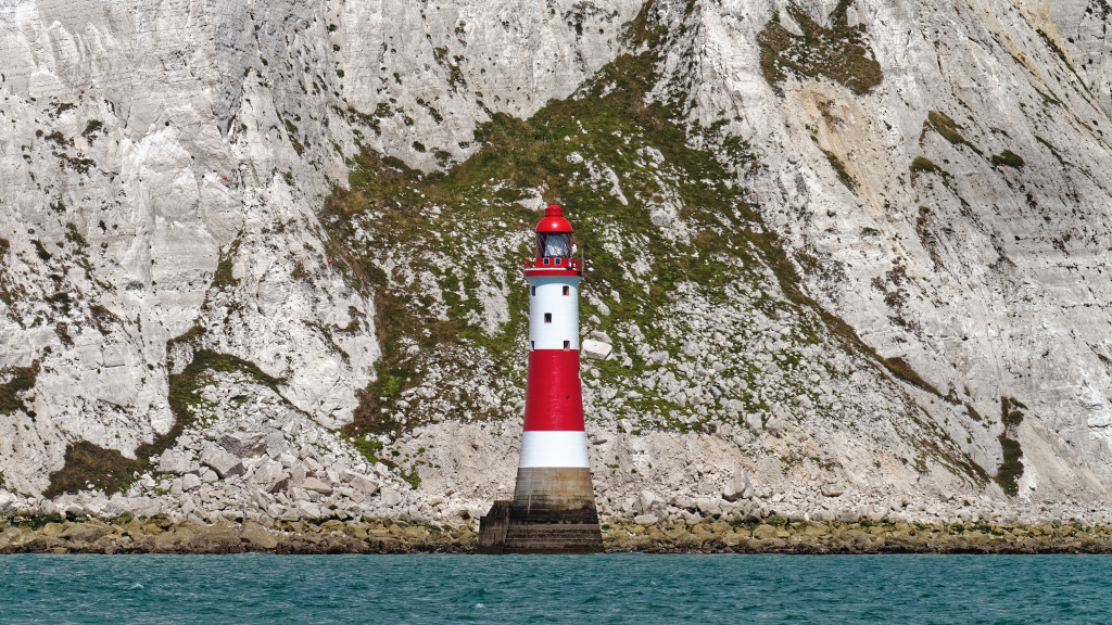 A less often seen view of Beachy Head Lighthouse - We kept a close eye on the depth sounder