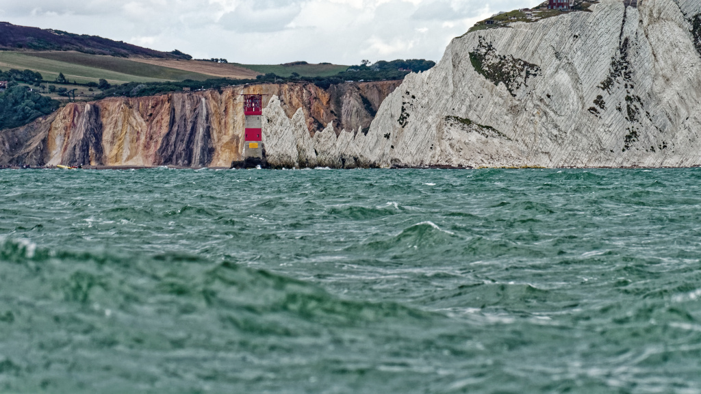Rough and confused seas as we approach The Needles IOW